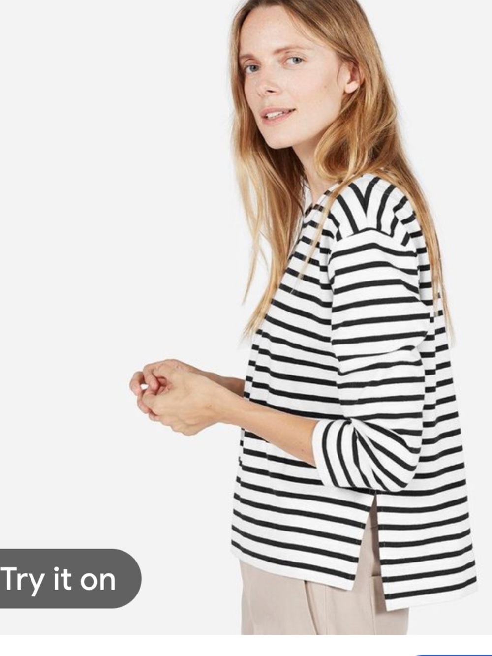Everlane Women’s Striped Cotton Sweatshirt Black White Crewneck Size S